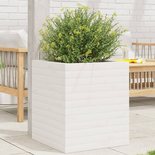 Utendørs Blomsterkasse Plantekasse Tre Hvit 40x40x46 cm heltre furu