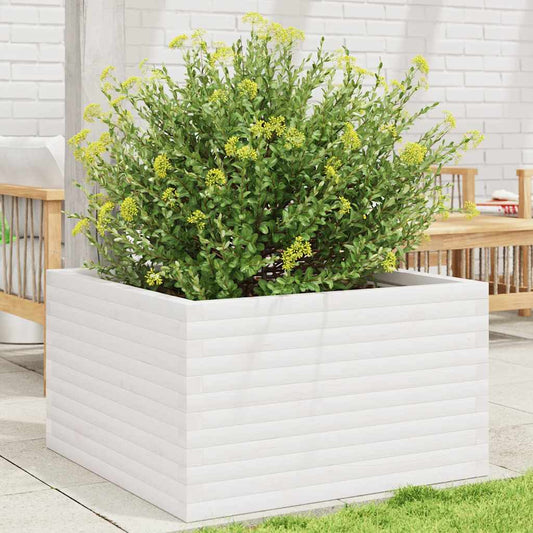 Utendørs Blomsterkasse Plantekasse Tre Hvit 80x80x46 cm heltre furu