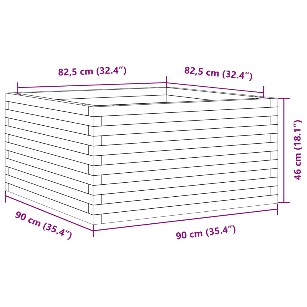Hageplantekasse hvit 90x90x46 cm heltre furu