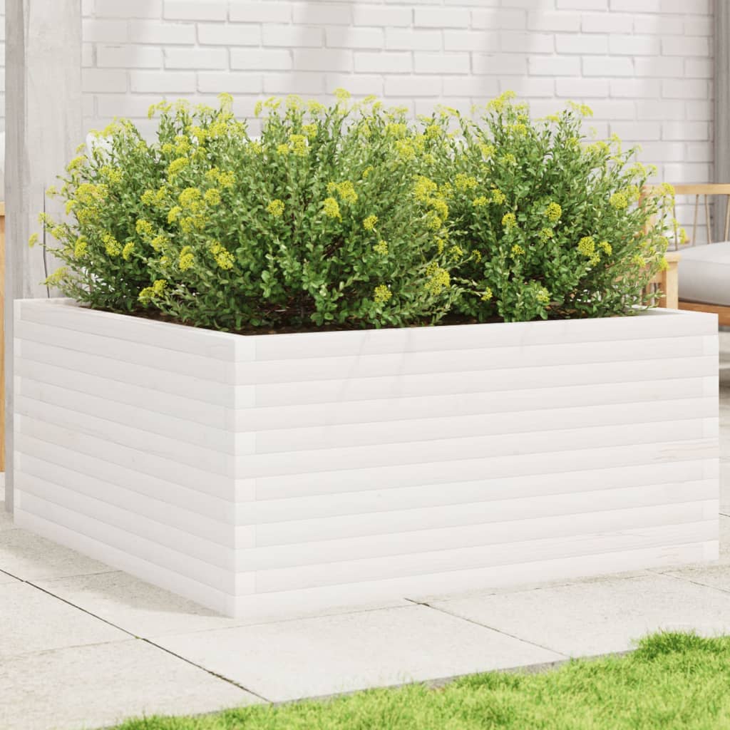 Plantekasse hvit 100x100x46 cm heltre furu