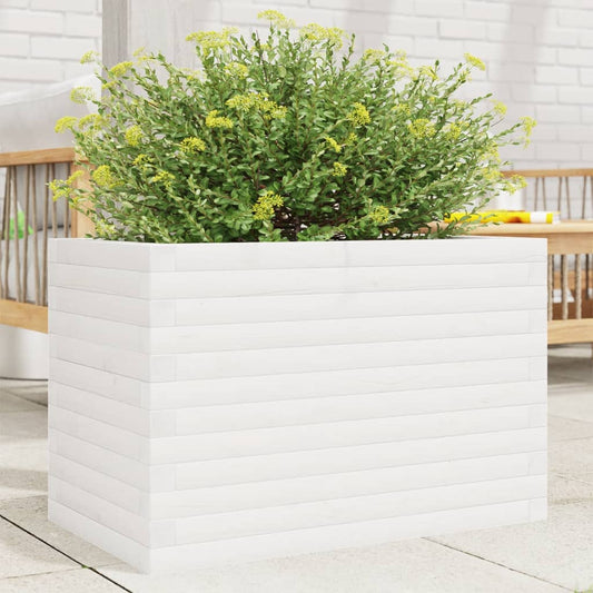 Utendørs Blomsterkasse Plantekasse Tre Hvit 70x40x46 cm heltre furu