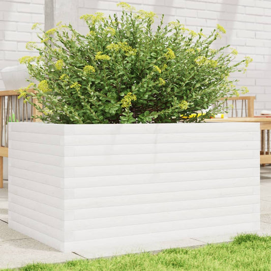 Utendørs Blomsterkasse Plantekasse Tre Hvit 90x60x46 cm heltre furu