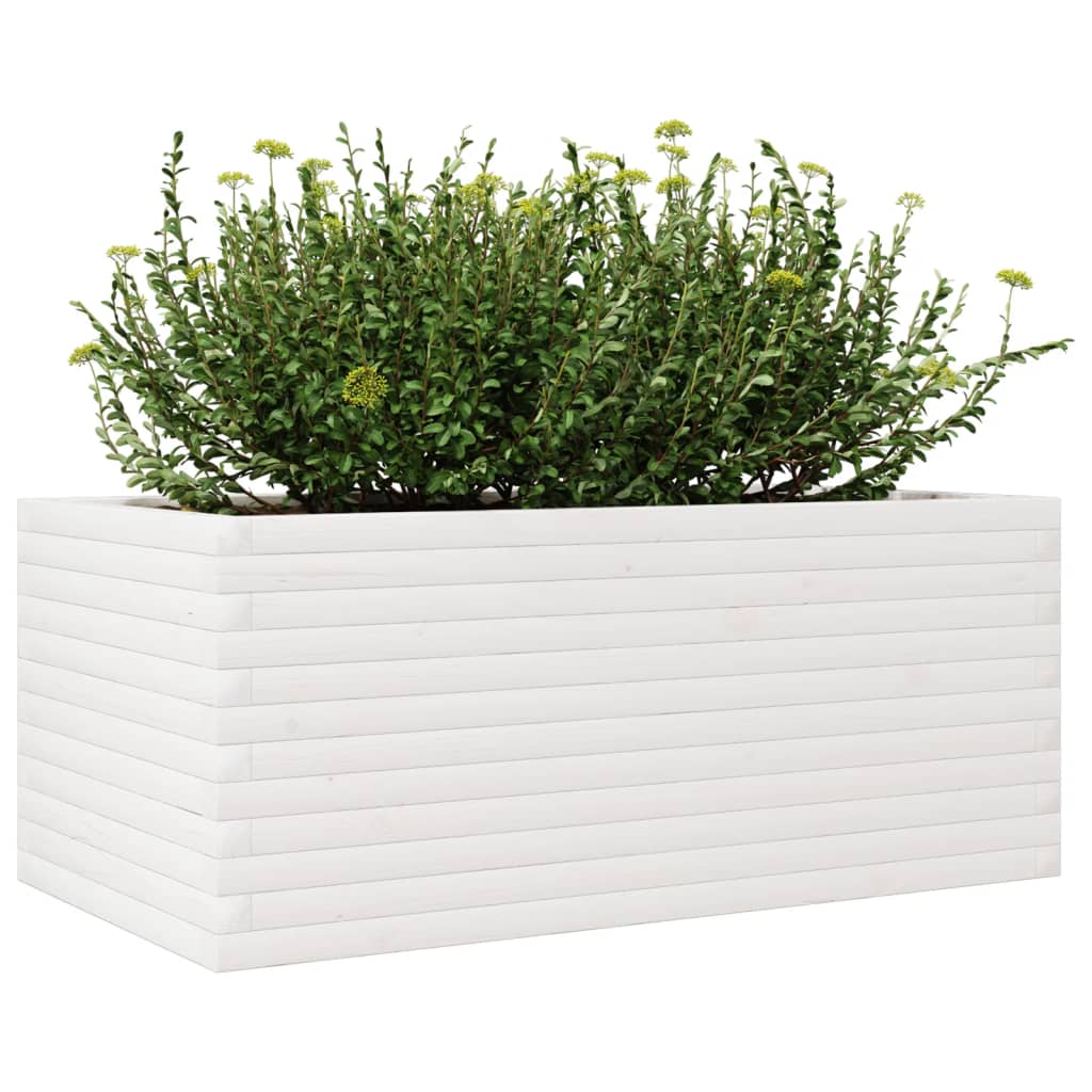 Utendørs Blomsterkasse Plantekasse Tre Hvit 110x60x46 cm heltre furu