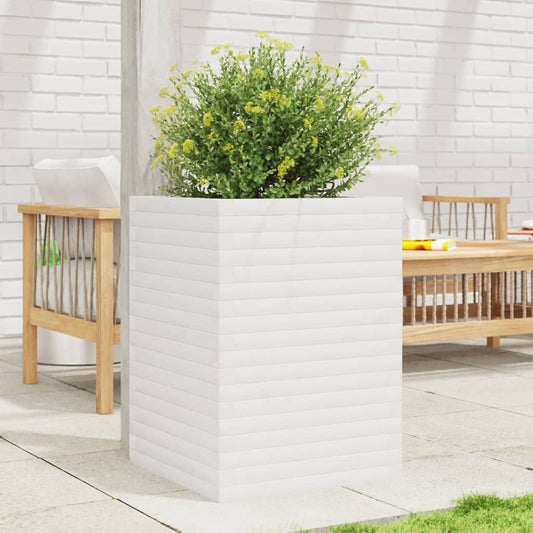 Utendørs Blomsterkasse Plantekasse Tre Hvit 50x50x68,5 cm heltre furu