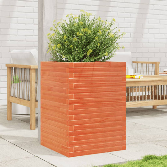 Utendørs Blomsterkasse Plantekasse Tre voksbrun 50x50x68,5 cm heltre furu