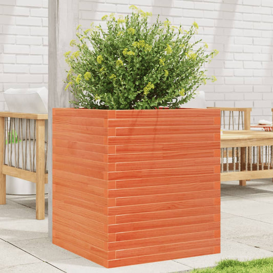 Utendørs Blomsterkasse Plantekasse Tre voksbrun 60x60x68,5 cm heltre furu