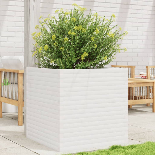 Utendørs Blomsterkasse Plantekasse Tre Hvit 70x70x68,5 cm heltre furu