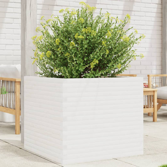 Utendørs Blomsterkasse Plantekasse Tre Hvit 80x80x68,5 cm heltre furu