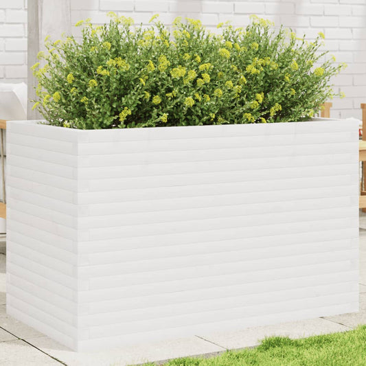 Utendørs Blomsterkasse Plantekasse Tre Hvit 110x60x68,5 cm heltre furu