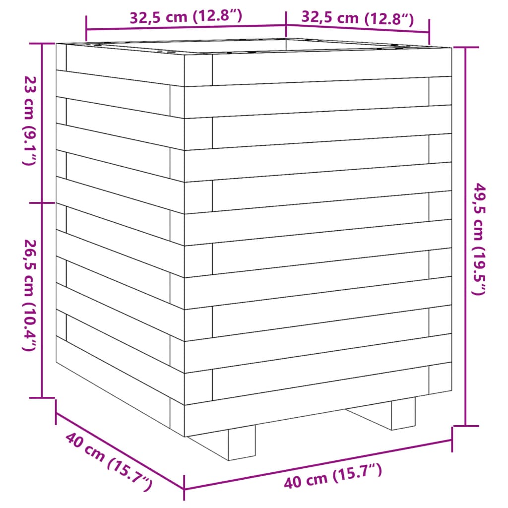 Utendørs Blomsterkasse Plantekasse Tre voksbrun 40x40x49,5 cm heltre furu