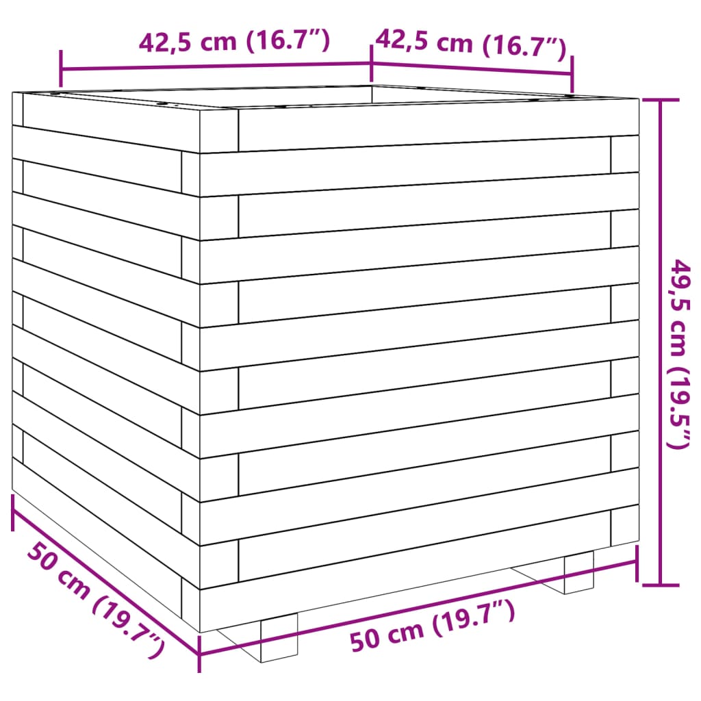 Plantekasse hvit 50x50x49,5 cm heltre furu