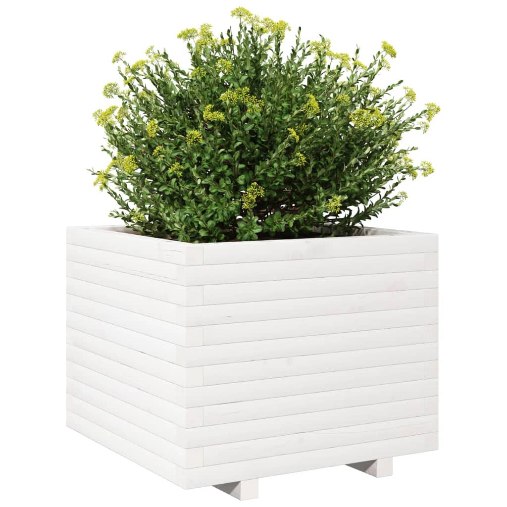 Utendørs Blomsterkasse Plantekasse Tre Hvit 60x60x49,5 cm heltre furu