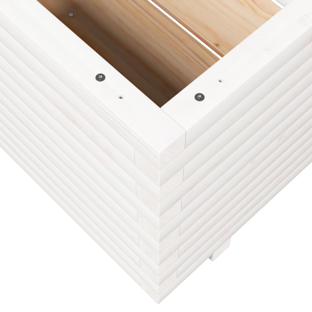 Utendørs Blomsterkasse Plantekasse Tre Hvit 60x60x49,5 cm heltre furu
