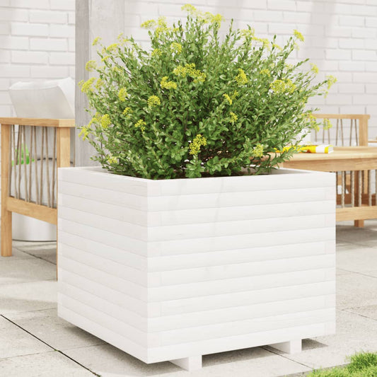 Utendørs Blomsterkasse Plantekasse Tre Hvit 60x60x49,5 cm heltre furu