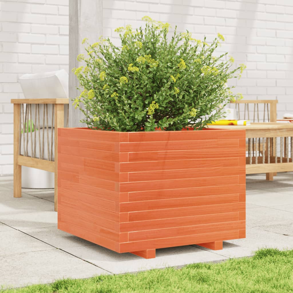 Utendørs Blomsterkasse Plantekasse Tre voksbrun 60x60x49,5 cm heltre furu