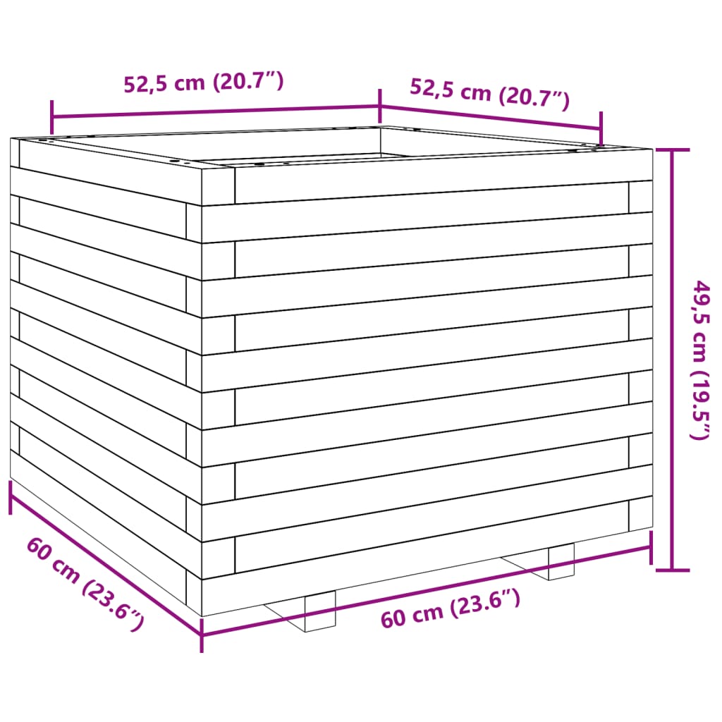 Utendørs Blomsterkasse Plantekasse Tre voksbrun 60x60x49,5 cm heltre furu