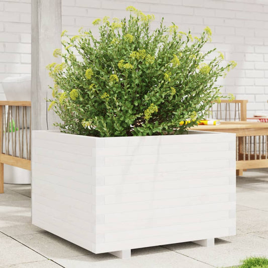 Utendørs Blomsterkasse Plantekasse Tre Hvit 70x70x49,5 cm heltre furu
