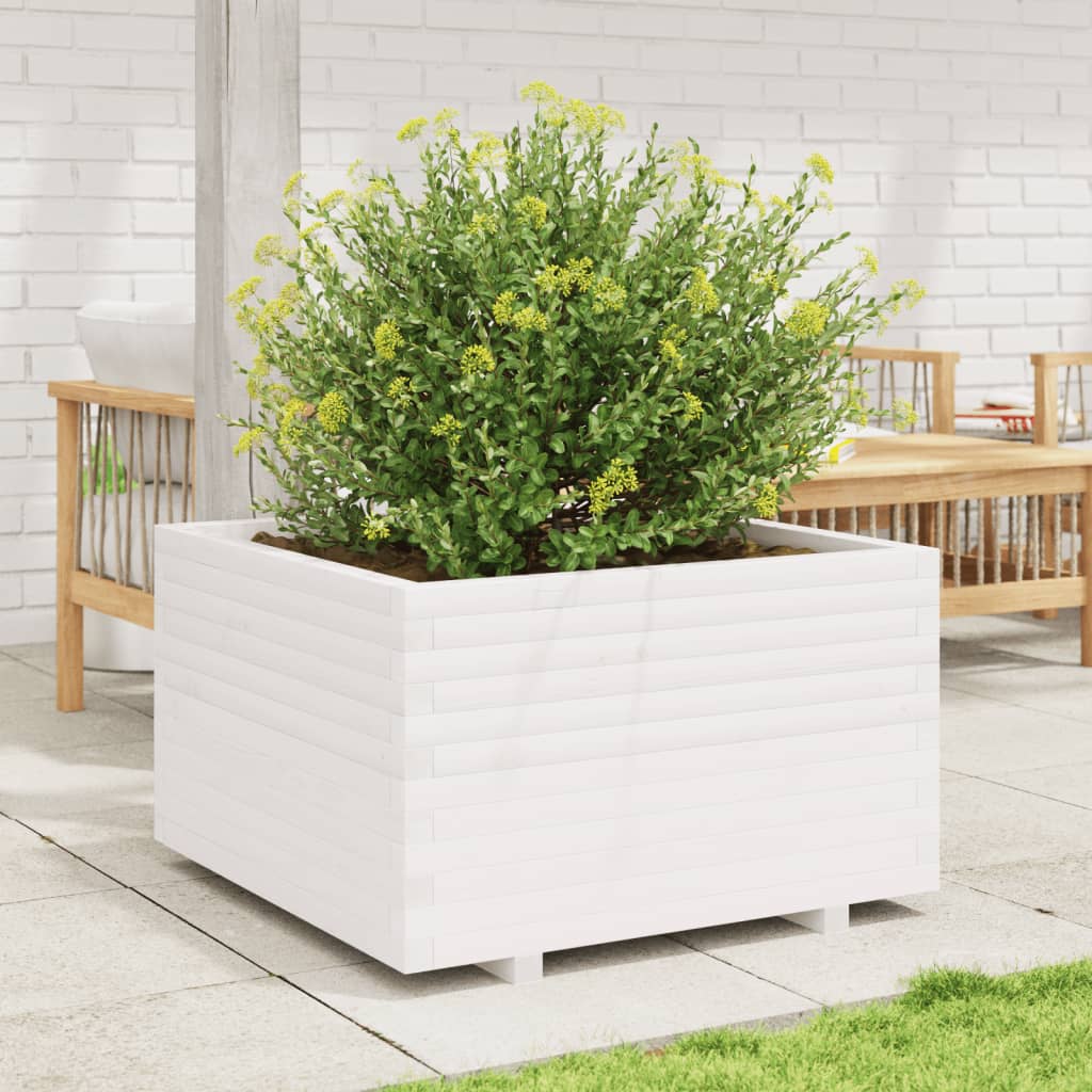Utendørs Blomsterkasse Plantekasse Tre Hvit 80x80x49,5 cm heltre furu