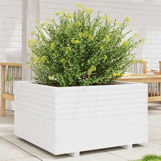 Utendørs Blomsterkasse Plantekasse Tre Hvit 80x80x49,5 cm heltre furu