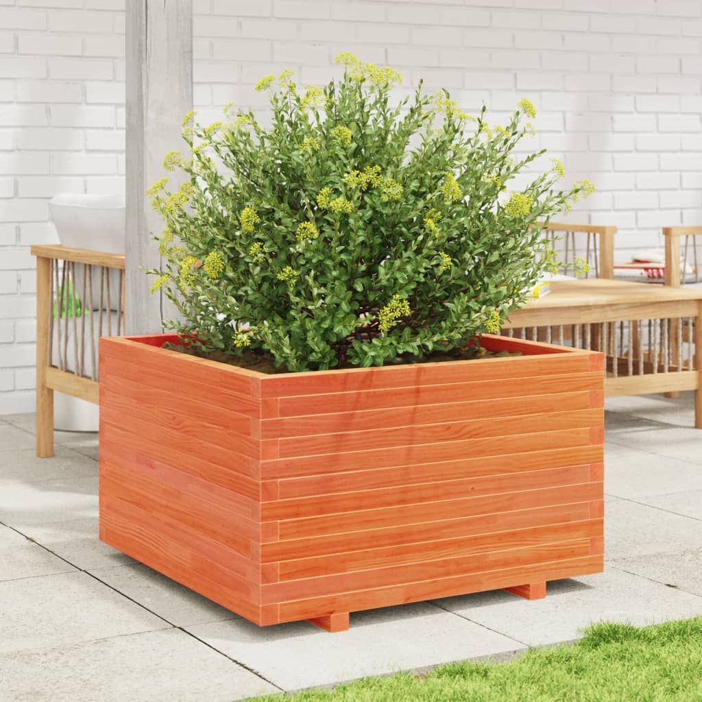 Utendørs Blomsterkasse Plantekasse Tre voksbrun 80x80x49,5 cm heltre furu