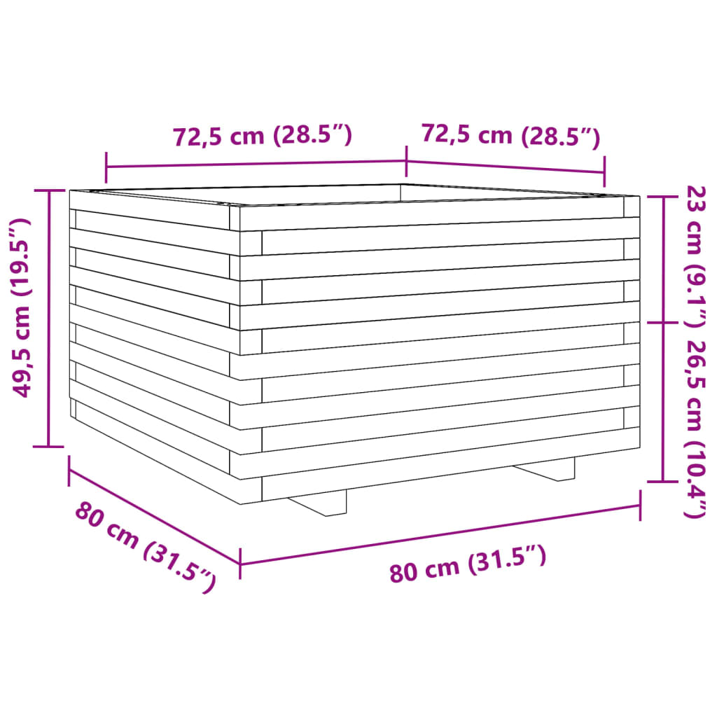 Utendørs Blomsterkasse Plantekasse Tre voksbrun 80x80x49,5 cm heltre furu