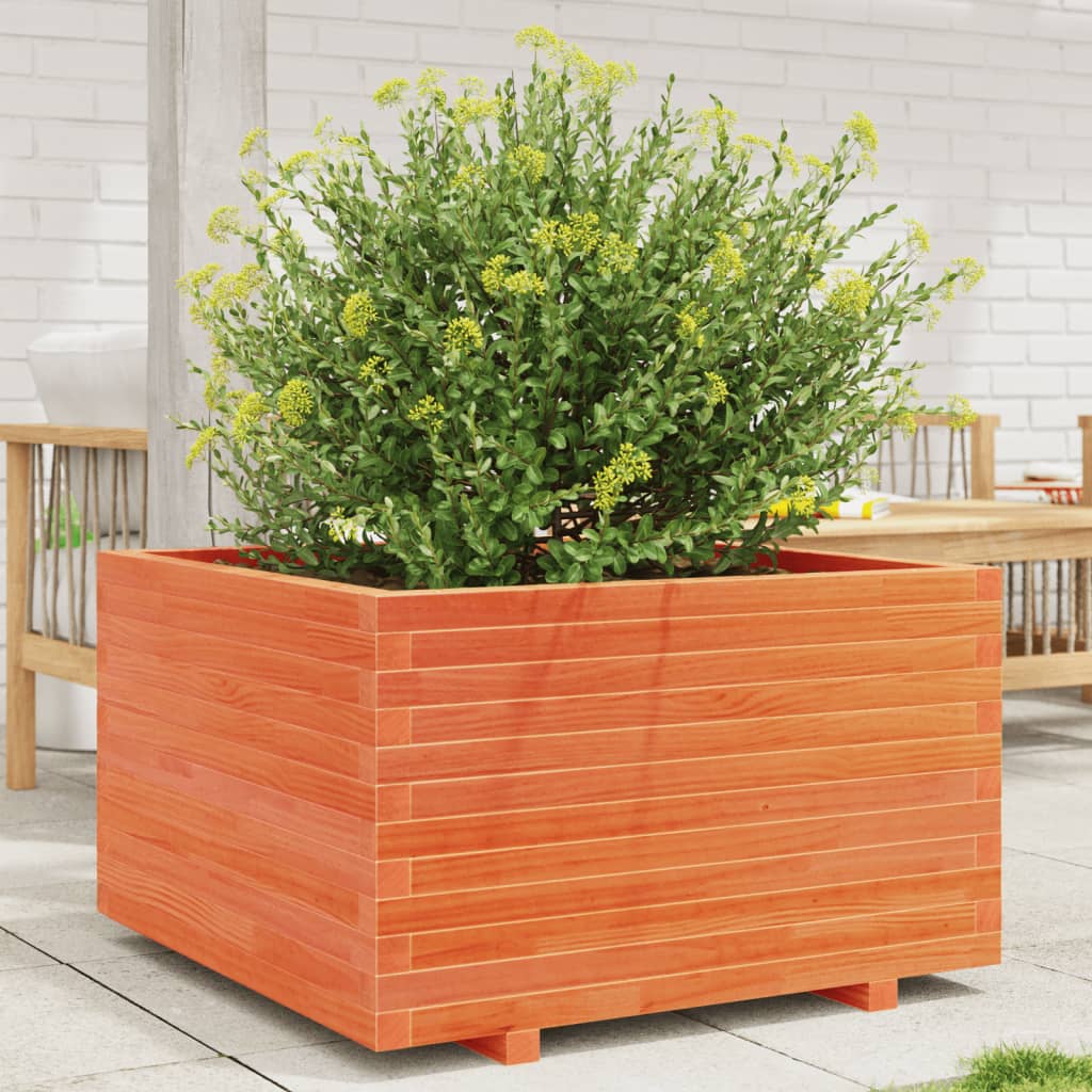 Utendørs Blomsterkasse Plantekasse Tre voksbrun 80x80x49,5 cm heltre furu