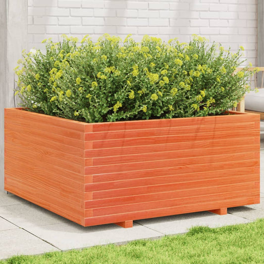 Utendørs Blomsterkasse Plantekasse Tre voksbrun 100x100x49,5 cm heltre furu