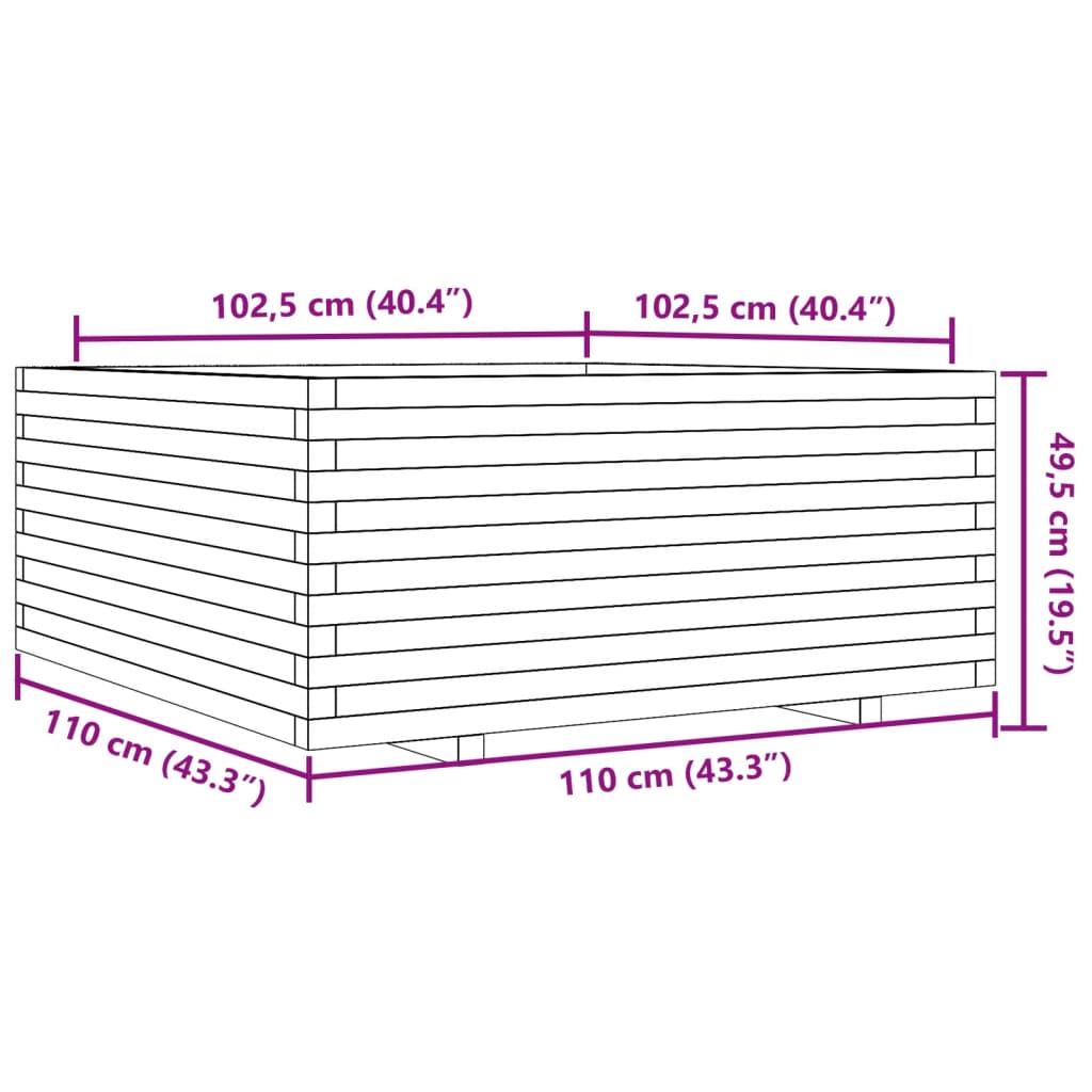 Utendørs Blomsterkasse Plantekasse Tre 110x110x49,5 cm heltre furu