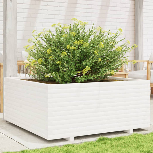 Utendørs Blomsterkasse Plantekasse Tre Hvit 110x110x49,5 cm heltre furu