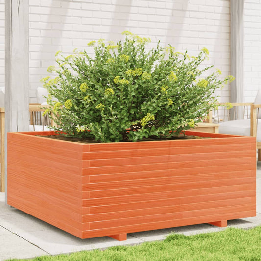 Utendørs Blomsterkasse Plantekasse Tre voksbrun 110x110x49,5 cm heltre furu