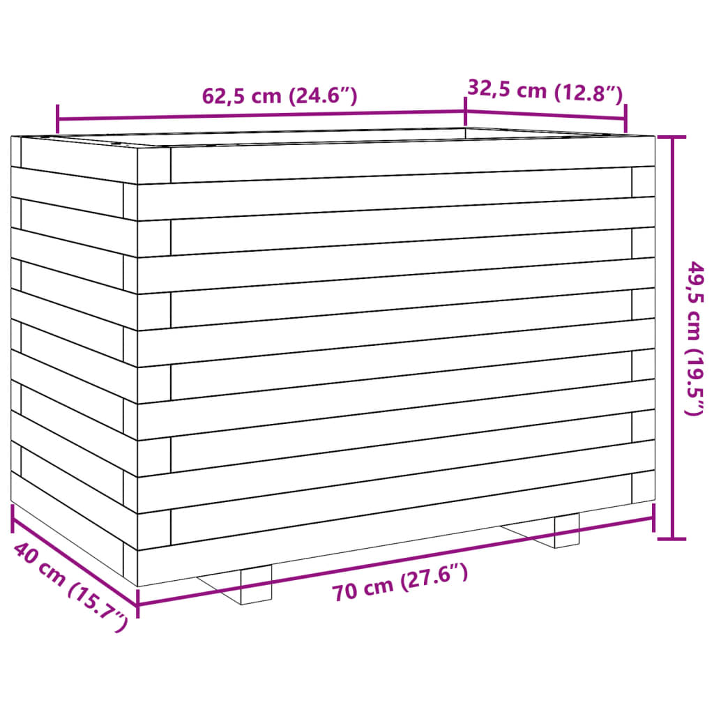 Utendørs Blomsterkasse Plantekasse Tre voksbrun 70x40x49,5 cm heltre furu