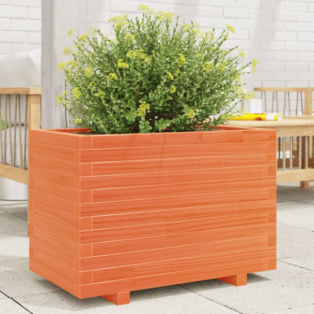 Utendørs Blomsterkasse Plantekasse Tre voksbrun 70x40x49,5 cm heltre furu
