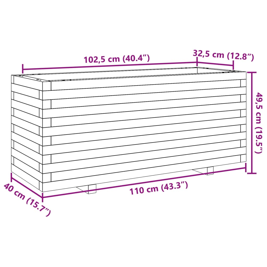 Utendørs Blomsterkasse Plantekasse Tre voksbrun 110x40x49,5 cm heltre furu