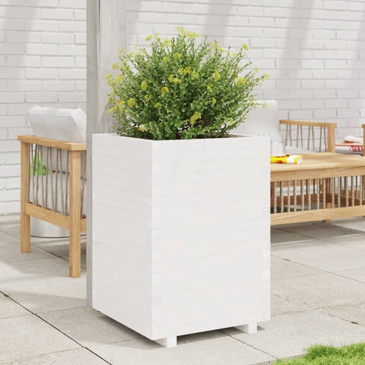 Utendørs Blomsterkasse Plantekasse Tre Hvit 50x50x72,5 cm heltre furu