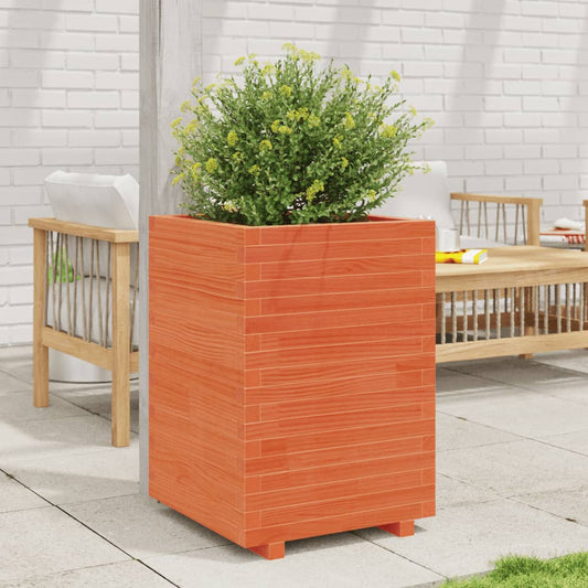 Utendørs Blomsterkasse Plantekasse Tre voksbrun 50x50x72,5 cm heltre furu