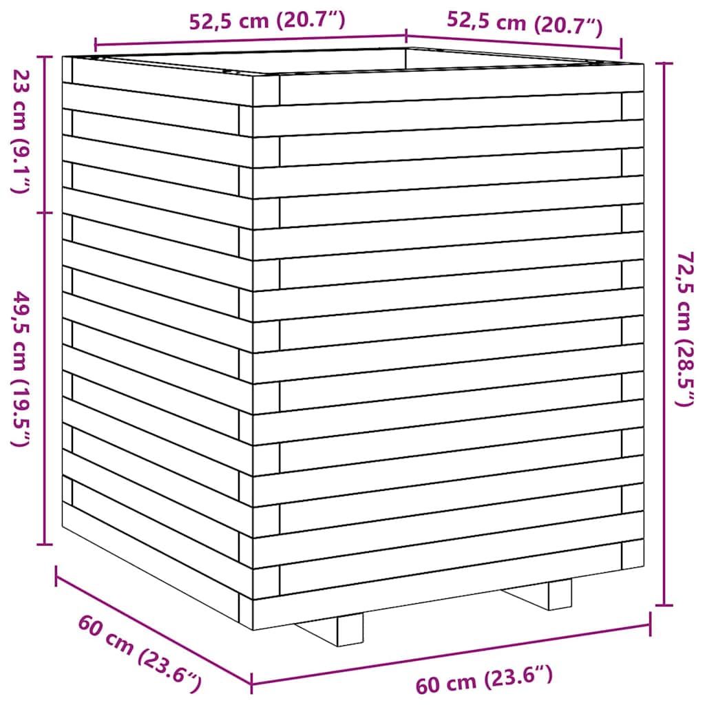 Plantekasse hvit 60x60x72,5 cm heltre furu