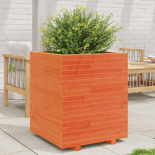 Utendørs Blomsterkasse Plantekasse Tre voksbrun 60x60x72,5 cm heltre furu