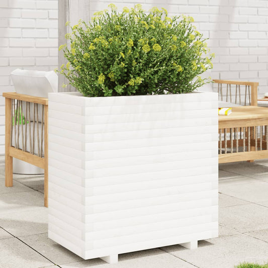 Utendørs Blomsterkasse Plantekasse Tre Hvit 70x40x72,5 cm heltre furu