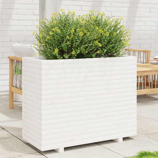 Utendørs Blomsterkasse Plantekasse Tre Hvit 90x40x72,5 cm heltre furu