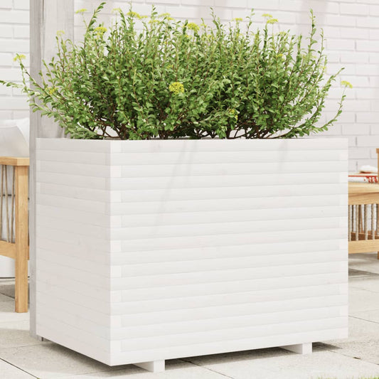 Utendørs Blomsterkasse Plantekasse Tre Hvit 90x60x72,5 cm heltre furu