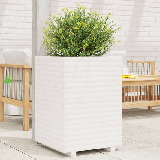 Utendørs Blomsterkasse Plantekasse Tre Hvit 50x50x72 cm heltre furu