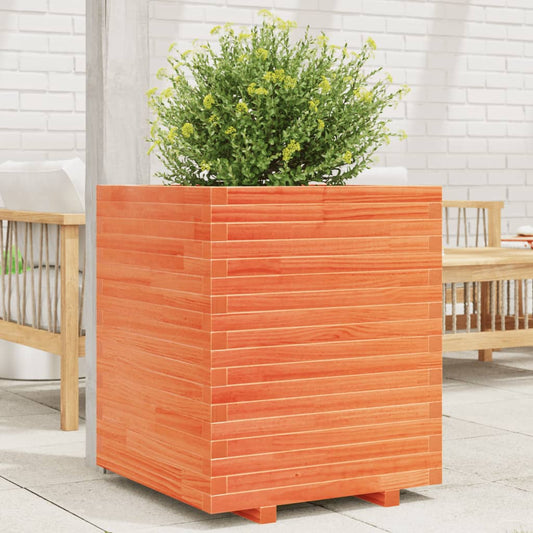 Utendørs Blomsterkasse Plantekasse Tre voksbrun 60x60x72 cm heltre furu