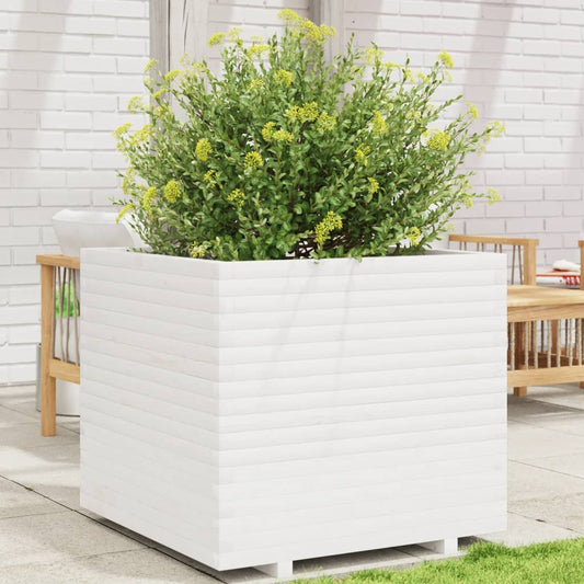 Utendørs Blomsterkasse Plantekasse Tre Hvit 80x80x72 cm heltre furu