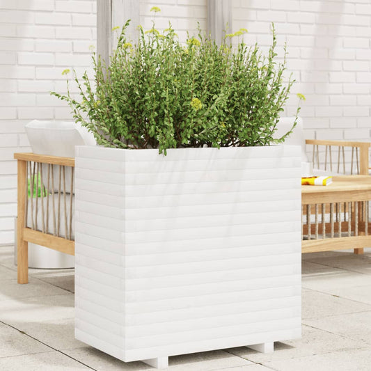 Utendørs Blomsterkasse Plantekasse Tre Hvit 70x40x72 cm heltre furu