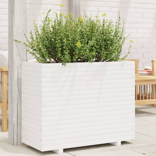 Utendørs Blomsterkasse Plantekasse Tre Hvit 90x40x72 cm heltre furu