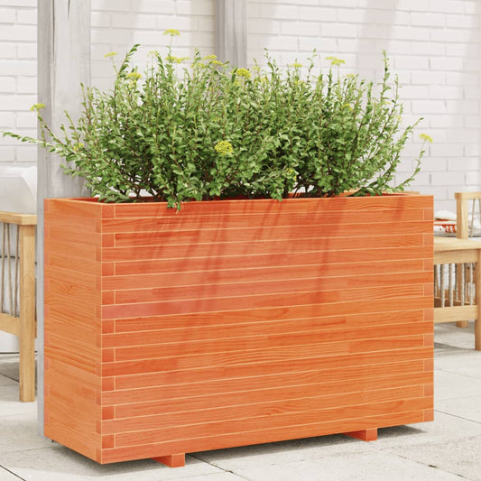 Utendørs Blomsterkasse Plantekasse Tre voksbrun 110x40x72 cm heltre furu