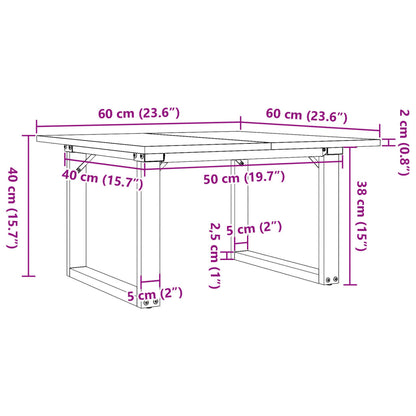 Salongbord Sofabord Tre heltre furu O-ramme 60x60x40 cm og støpejern