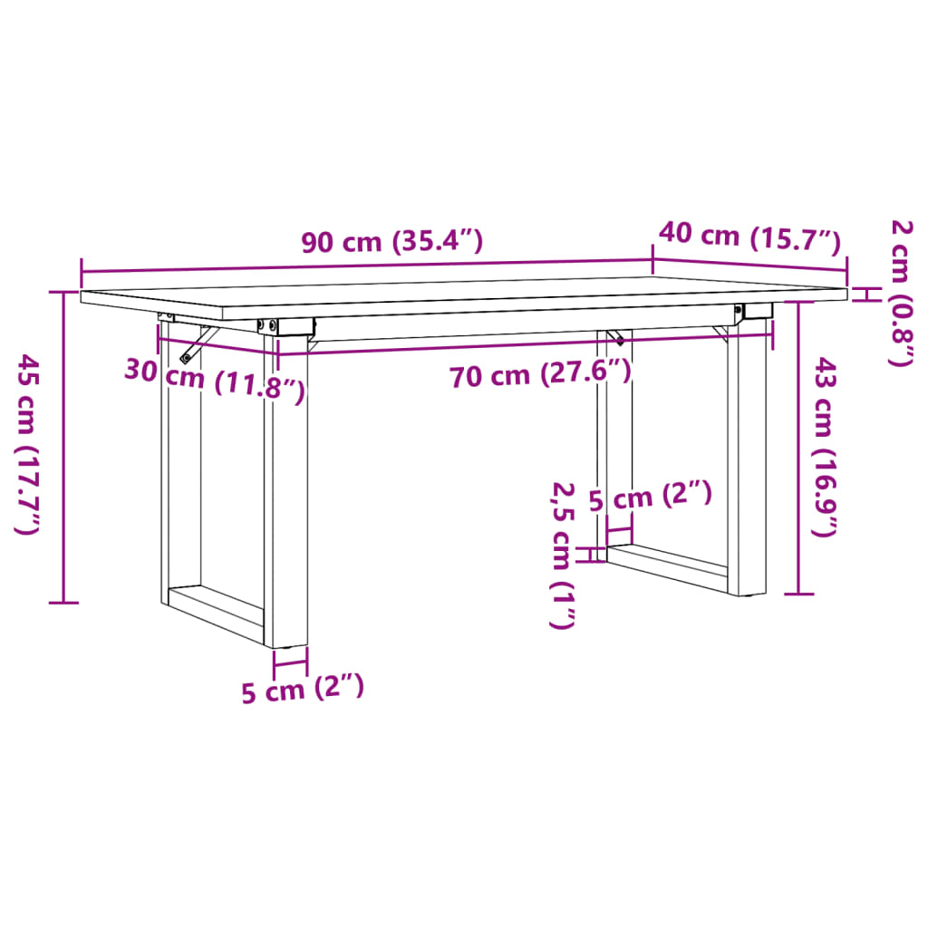 Salongbord Sofabord DIV. O-ramme 90x40x45 cm heltre furu og støpejern