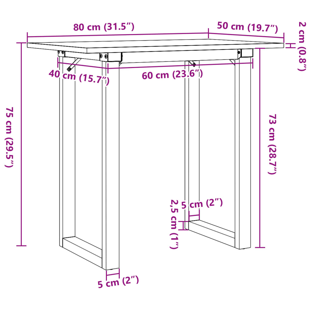 Spisebord O-ramme 80x50x75 cm heltre furu og stål