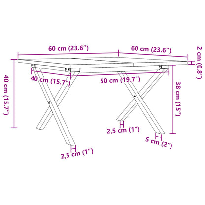 Salongbord Sofabord DIV. X-ramme 60x60x40 cm heltre furu og støpejern